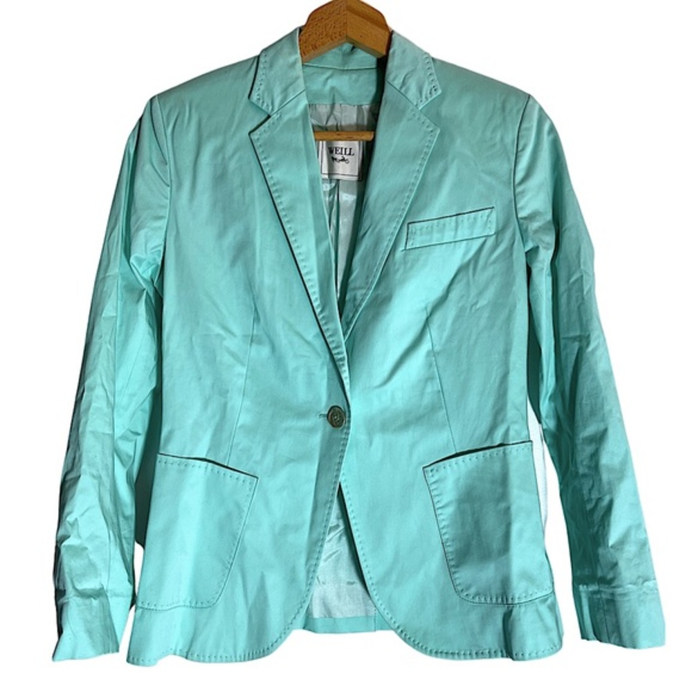 Weill Cotton single Button‎  Blazer. Designed in Paris robins egg blue